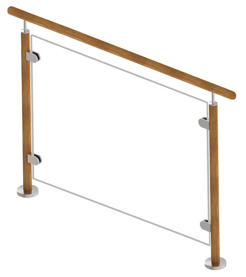 Gelnderset mit Holzpfosten und Glasfllung
